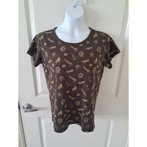 Uniqlo Lisa Larson Brown Yellow Short Sleeve Animals T Shirt Women's Size XS